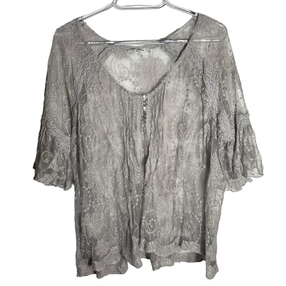 Cecio Sheer Lace Boho Top Size M | Floral Lace Blouse | Festival Cottagecore EUC